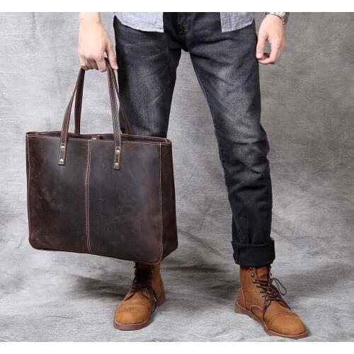 2021 Brand Vintage Genuine Leather Tote Bag Women Mens Large Capacity Classic Crazy Horse Cowhide Leather Ladies Shopping Bag