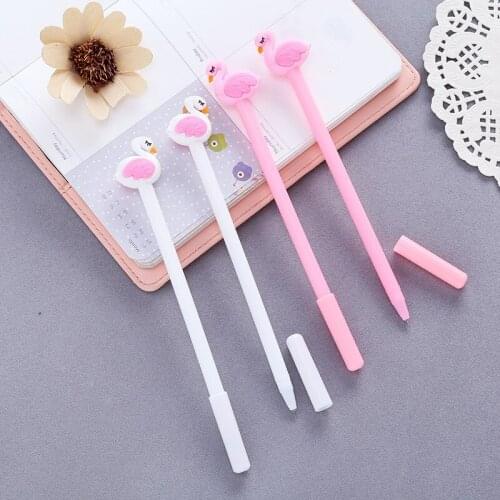 24 PCs Neutral Pens Korean Creative Stationery Cartoon Flamingo Gel Pen Black Signature Pen for Writing Student Stationery 0.5mm