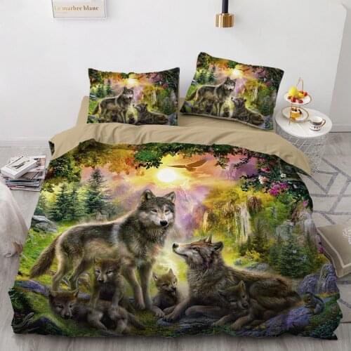 3D Design Animal Wolf Comforter Shall Pillowcases Duvet Quilt Cover Sets Bedding Set Single Double King Size Home Textile