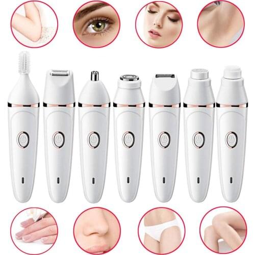 7 IN 1 Hair Removal Painless Women Epilator Kit Body Razor Eyebrow Trimmer Facial Cleansing Brush Waterproof Skin Care Machine