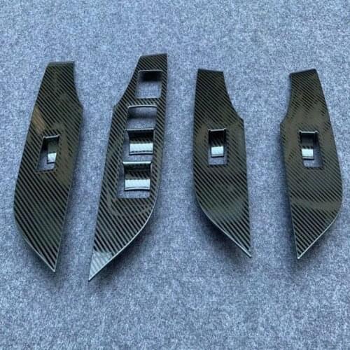 ABS Carbon Fiber Door Window Glass Panel Armrest Lift Switch Button Cover Trim Car Accessories For Toyota RAV4 RAV 4 2019 2020