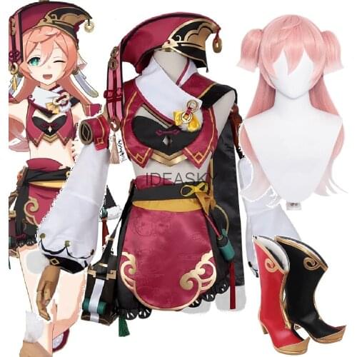 Anime Genshin Impact Yan fei Yanfei Game Suit Aestheticism Uniform Cosplay Costume wig shoes Halloween Party Outfit Women girls