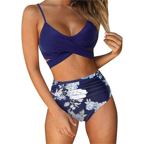 SAGACE Floral print halter top with bandage sexy split bikini 2021 womens swimming suit hot spring summer womens swimsuit