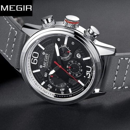 MEGIR Luxury Brand Men Analog Leather Sports Watches chronography Army Military Watch Male Date Quartz Clock Relogio Masculino