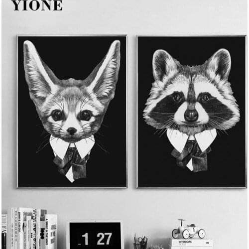 Black and White Animal Canvas Art Print Modern Tiger Bear Panda Owl Wall Pictures for Living Room Bedroom Poster Painting Decor
