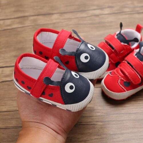 0-18M Baby Shoes Spring Autumn PU Newborn Baby Girl Cute Cartoon Red Ladybug Shoes Boys Soft Bottom Shoes First Walker