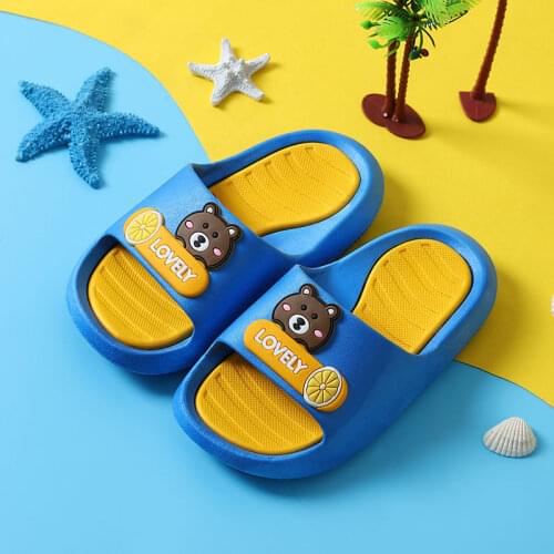Teddy Bear Kids Slippers Summer Comfort Non-Slip Healthy Childrens Shoes PVC Casual Slip-On Home Slippers Indoor Bathroom Shoes
