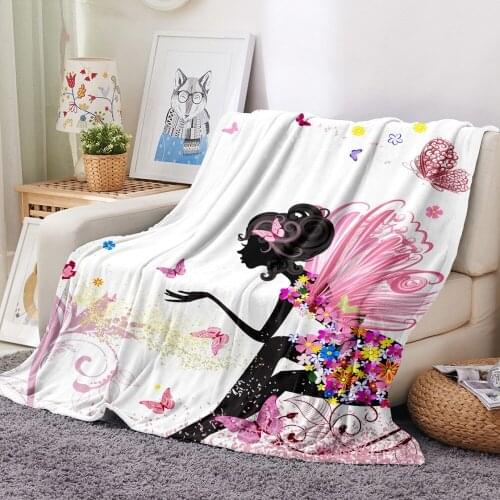 Custom Flannel Blanket Forest Fairy Cartoon Girls Print Soft Blanket for Couch Sofa Bed Kids Travel Car Bedding Christmas Gift