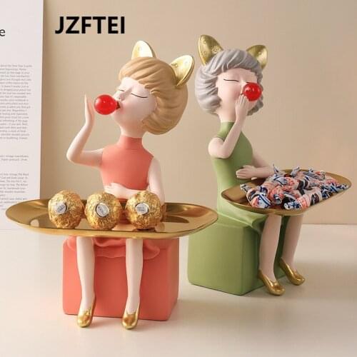 Cool Gril Statue For Home Wedding Decoration Accessories Storage Case Storage Case For Home Statuettes Of Resin Sculpture