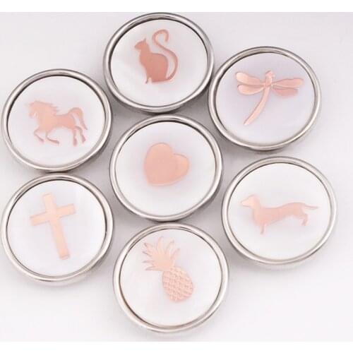 MD775 shell ROSE Golden Unicorn cat cross love dog dragonfly pineapple 18mm Snap button Very good quality