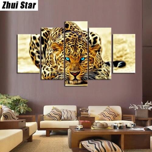 5pcs 5D DIY Diamond Painting "Leopard" Embroidery Full Square Diamond Cross Stitch Rhinestone Mosaic Painting Home Decor Gift