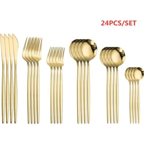 Dinnerware Gold Cutlery Set 24pcs Stainless Steel Gold Flatware Home Silverware Fork Spoon Knife Kitchen Dinner Set Dropshipping