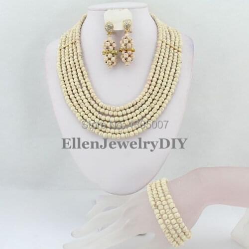 Voguish Nigerian Wedding Beads Jewelry Set African Beads Jewelry Set Necklace Bracelet Earrings Set TL1384