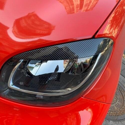 Carbon Fiber Printed Car Headlight Sticker Eyebrow Eyelids Moulding Trim Cover for Smart fortwo forfour 2015 2016 2017 2018 2019
