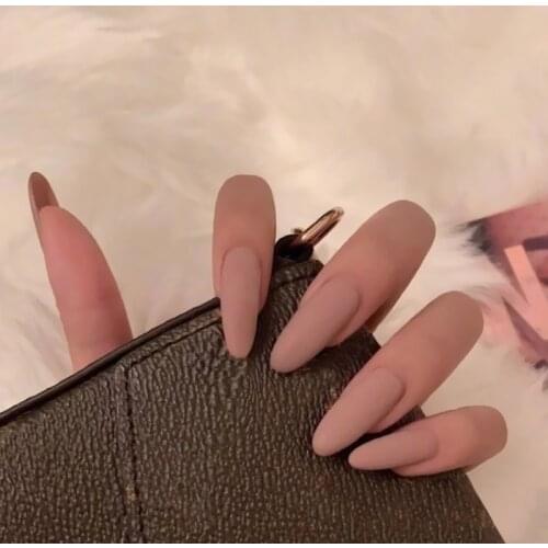 24 Pcs/set Nude Color Matte Fake Nails Ultra Thin Frosted Long Round Detachable False Nails with Adhesive Tape Glue Sticker