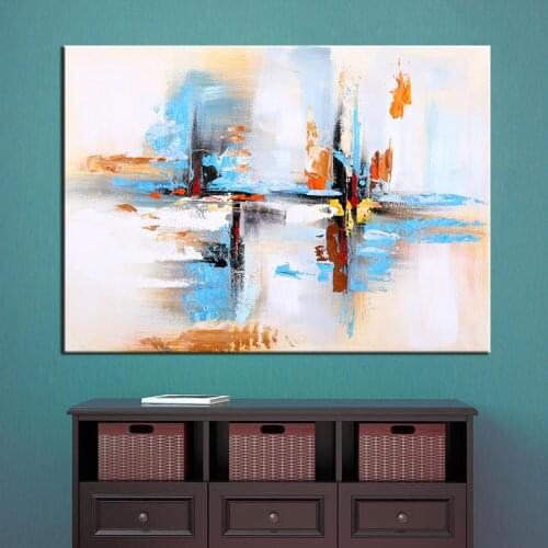 Wall Art Hand Painted Modern Abstract Blue Oil Painting Wall Decorative Canvas Art Picture for living room Home Decor