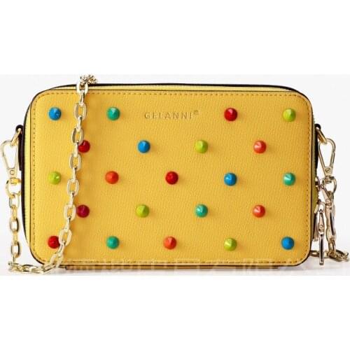 Genuine Leather Women Rivet Stud Chain Crossbody Bag Camera Bags