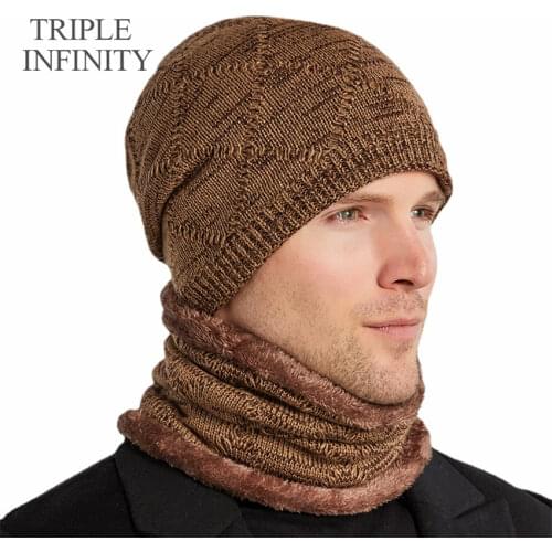 TRIPLE INFINITY New Winter Hats For Men Skullies Beanies Male Knitted Hat Warm Suits Skiing Cycling Beanie Soft Bonnet Baggy Cap