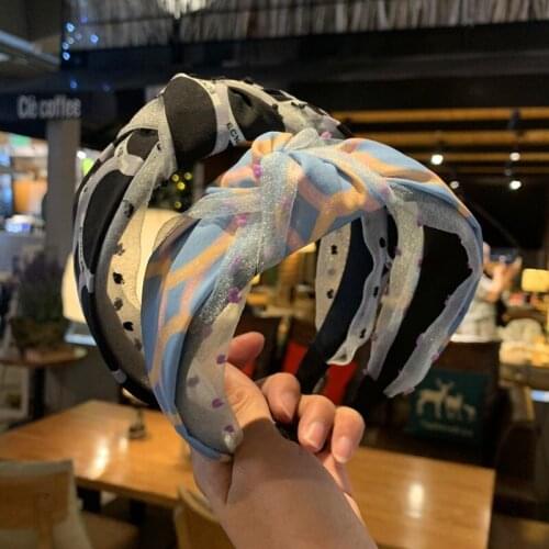 Korean New Hair Bands for Women Fashion Wide Side Knotted Headband Lace Edge Lady Bow Hair Hoop Girls Hair Accessories Headwear