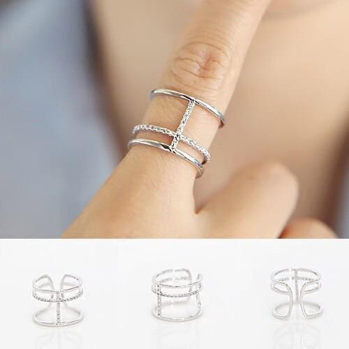 Korean Star 925 Sterling Silver Multi-layer Crystal Chains Lines Ring For Women Fashion Open Finger Rings Female Boho Jewelry