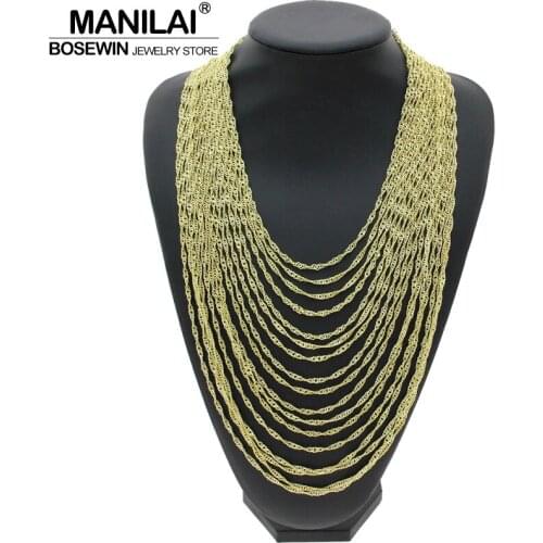 MANILAI Fashion Multilayers Chain Statement Necklaces For Women Big Jewelry Long Tassel Collar Wide Pendants Necklaces Boho