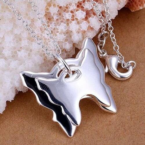 P095 Free Shipping silver plated Necklace, 925 fashion silver jewelry Double butterfly /HGDVBUJB HGDVBUJB