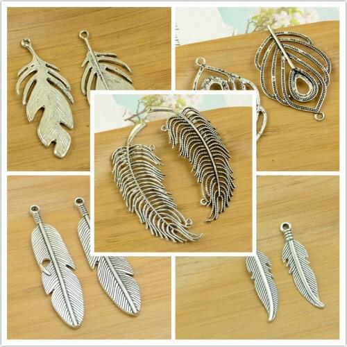 Feather/plume/peacock shape alloy DIY charm pendant jewerly accessories findings antique silver bracelet necklace free shipping