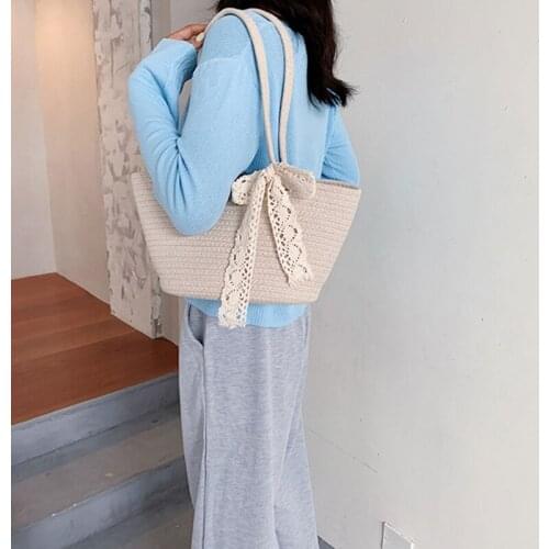 Bucket Straw Beach Bag Vintage Woven Shoulder Bags Rattan Bohemian Summer Vacation Casual Handbag for Women Girls