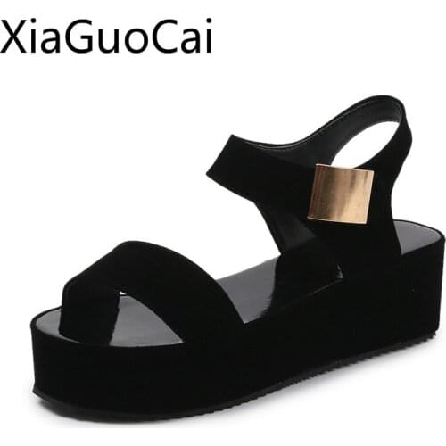 Peep Toe Super Hot Women Platform Sandals Pu Leather Buckle Open Female Roma Style Casual Flat Sandals
