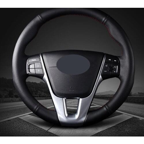 DIY Black Faux Leather Car Steering Wheel Cover For Volvo S60 V40 V60 V70 2014 XC60 Breathable Non-slip, comfortable