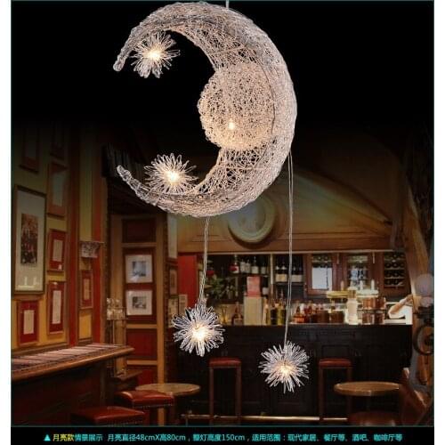 LED the nest lights the stars the moon chandelier crystal droplight with simple fashion children bedroom lamp restaurant
