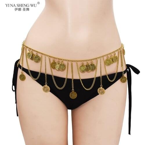 Bohemian Style Belly Dance Waist Chians Coin Pendant Waist Chians Women Turkish Gold Color Gypsy Dance Jewelry Accessories New