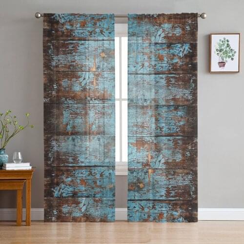 Vintage Wood Texture Modern Curtains For Living Room Transparent Tulle Curtains Window Sheer For The Bedroom Accessories Decor