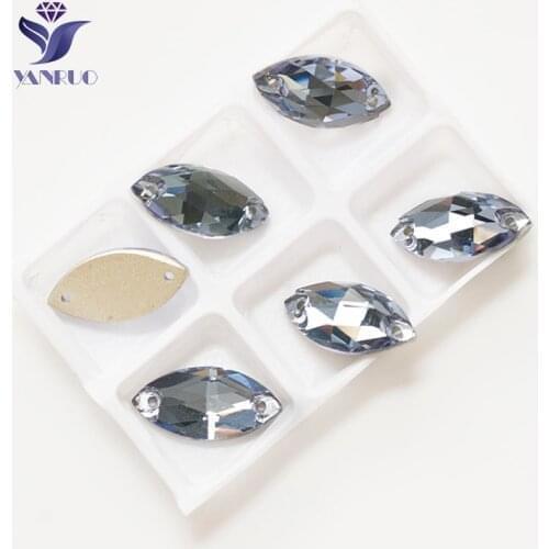 YANRUO 3223 All Sizes Lt.Sapphire Navette Strass Flatback Rhinestone Sew On Crystal Glass Sewing Loose Stones