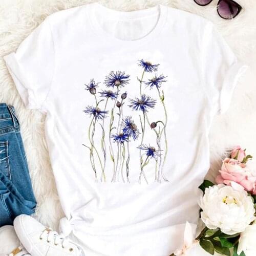 Women Summer 2021 Flower Trend Ladies 90s Fashion Clothing Cartoon Female Tshirts Clothes Graphic T Top Lady Print Tee T-Shirt