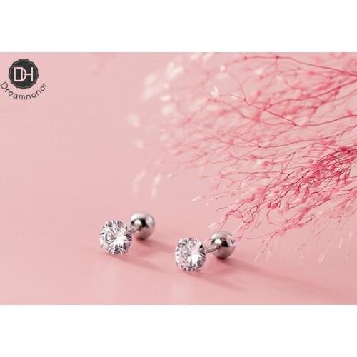 Dreamhonor 2.5MM/3MM/4MM/5MM Solid 925 Sterling Silver Single CZ Zircon Screw Ball Stud Earrings For Women Gifts