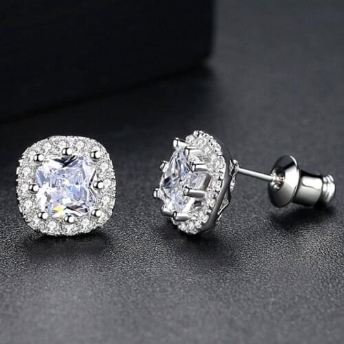 SLBRIDAL Hot Sell Brilliant Silver Color Fashion Zirconia Stud Earring Bridal Wedding AAA Grade CZ Earring Girl Women Jewelry