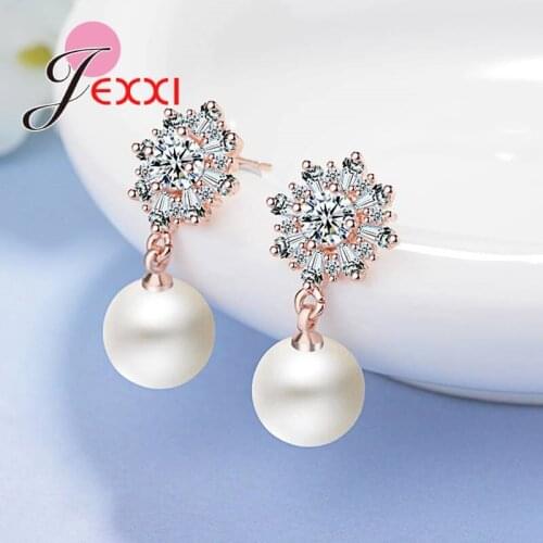 Luxury Romantic Pearl Pendant Earrings Women Wedding Engagement Dance Party Jewelry 925 Sterling Silver Hot Sale