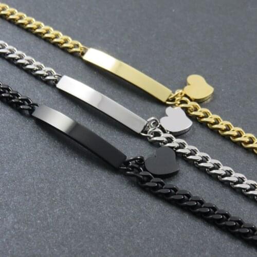 Women Heart Bracelet, Stainless Steel ID Love Heart Charm Chain Bracelet & Bangle, DIY Logo Lady Jewelry