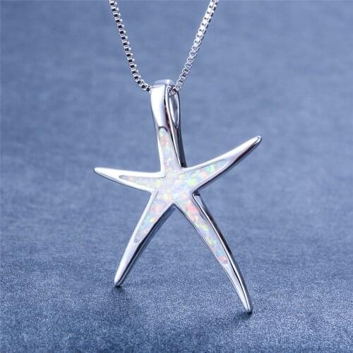Female Big Sea Star Pendants Necklaces Boho Blue Green White Fire Opal Stone Necklace Fashion Wedding Necklaces For Women