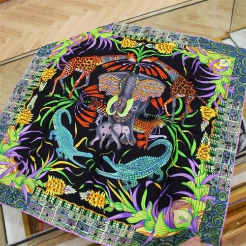 100% Pure Twill Silk Scarf For Ladies Animals Print Square Scarves Small Head Handkerchief Wholesale Hijab Rolled Wraps 70x70CM