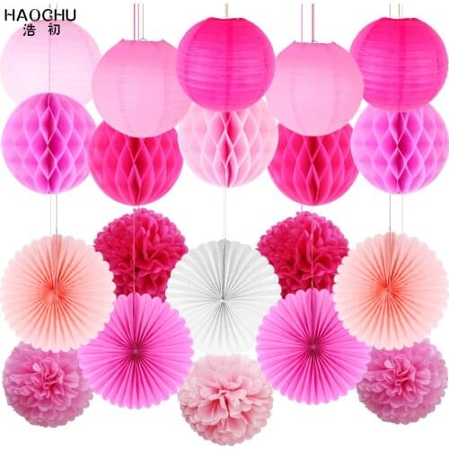 20pcs/lot Party DIY Decorations Paper Lantern Set Tissue Paper Pom Poms/Hanging Fans/Honeycomb Ball Birthday Wedding Supplies