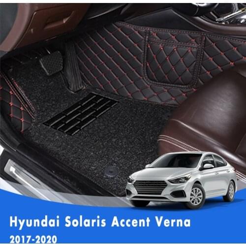 For Hyundai Solaris Accent Verna 2020 2019 2018 2017 Luxury Double Layer Wire Loop Car Floor Mats Carpets Auto Rugs Foot Pedal