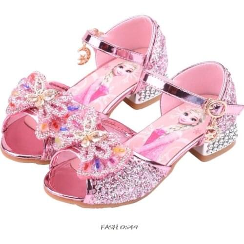 Disney Frozen 2 Elsa Princess Sandals With High Heel Fashion Girls Dress Shoes Summer Baby Soft Leather Beach Shoe birthday gift