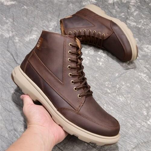 Cowhide men and women leather shoes casual Martin boots ankle tooling shoes breathable spring and autumn fashion mid-cut shoes