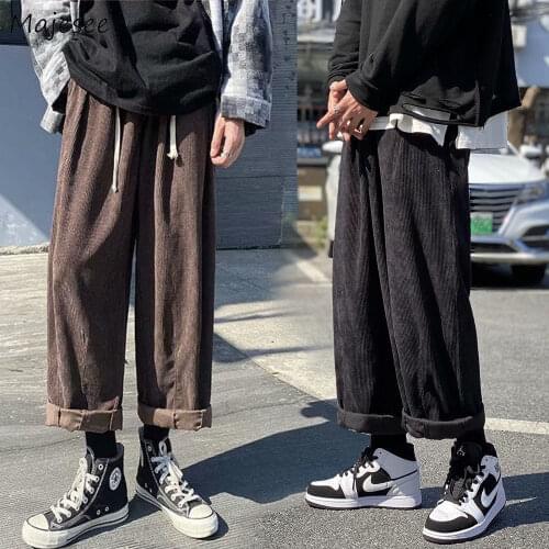 Men Pants Corduroy Plus Size 3XL Wide Leg Pant Loose Retro All-match Korean Style Vintage Elastic Waist Solid Ulzzang Chic New