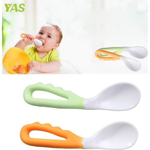 New 2Pcs Baby Infant Safe Spoon Solid Feeding Pacifier Bending Spoon Curved Flatware #330