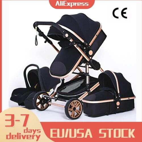 Luxurious Baby Stroller 3 in 1 Genuine Portable Baby Carriage Fold Pram Aluminum Frame High Landscape Stroller for Newborn Baby