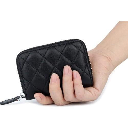 Designer Brand Women ID Card Holder Genuine Leather Zipper Ladies Credit Card Case Wallet Large Capacity