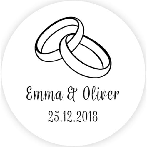 DouxArt 100 Pieces Personalized Wedding Stickers, Double Wedding Rings Labels, 40mm Party Invite Favors Gifts Package Seal P165